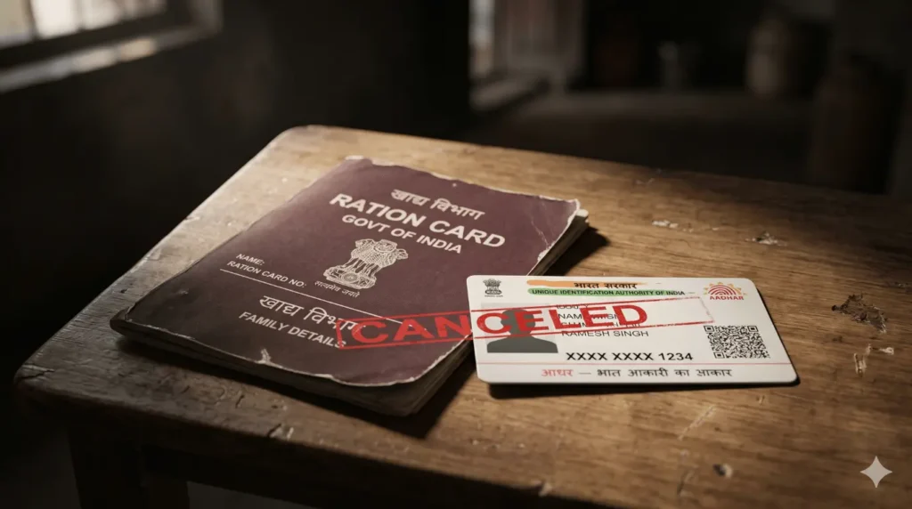 रद्द हुआ राशन कार्ड और आधार कार्ड, मकान सर्वे में गलत जानकारी देने का नतीजा