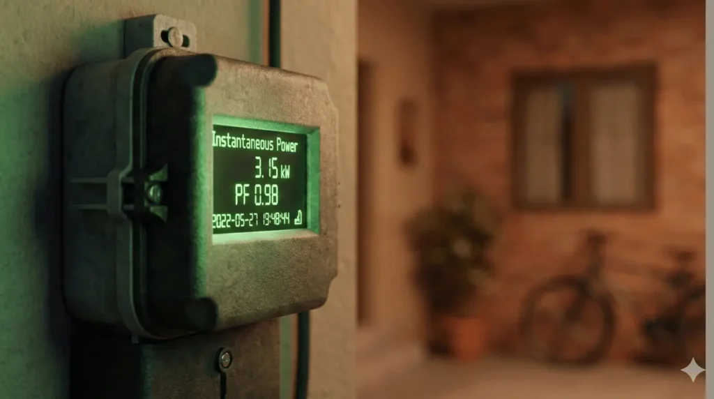 स्मार्ट मीटर की स्क्रीन पर 'Instantaneous Power' और kWh की लाइव रीडिंग