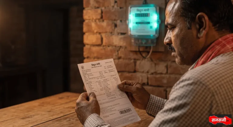 यूपी में ज़्यादा बिजली का बिल देखकर परेशान उपभोक्ता और पीछे लगा स्मार्ट विद्युत-मापी।