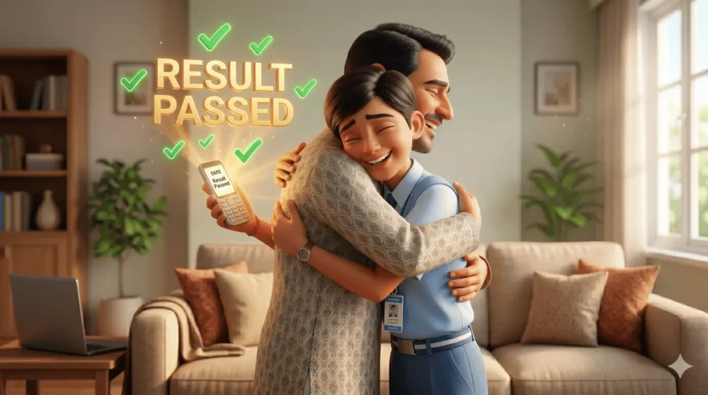 UP Board result server down 2026 के बावजूद बिना इंटरनेट सफलता का रिज़ल्ट देखकर खुश होते छात्र।