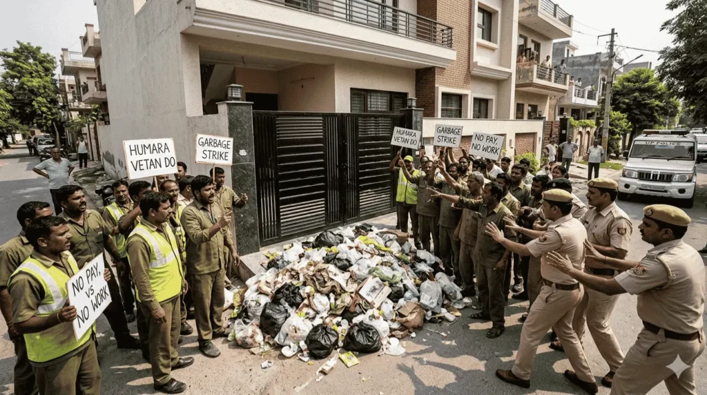 Khatauli kuda kand viral protest outside Congress leader house by sanitation workers.